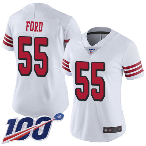 49ers #55 Dee Ford White Rush Women's Stitched Football Limited 100th Season Jersey