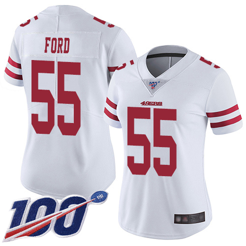 49ers #55 Dee Ford White Women's Stitched Football 100th Season Vapor Limited Jersey