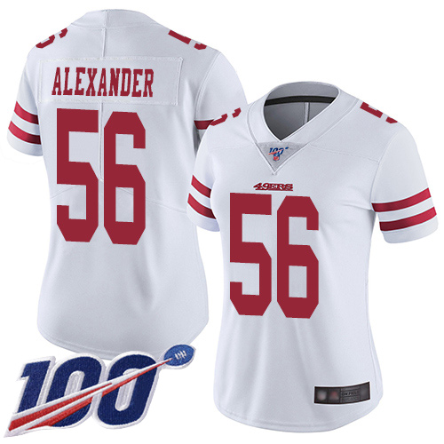 49ers #56 Kwon Alexander White Women's Stitched Football 100th Season Vapor Limited Jersey