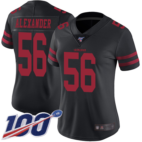 49ers #56 Kwon Alexander Black Alternate Women's Stitched Football 100th Season Vapor Limited Jersey