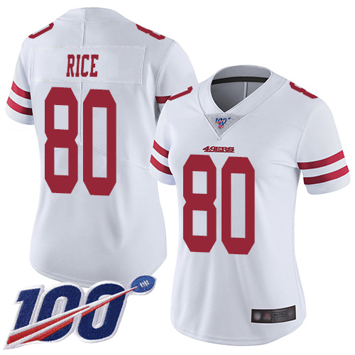 49ers #80 Jerry Rice White Women's Stitched Football 100th Season Vapor Limited Jersey