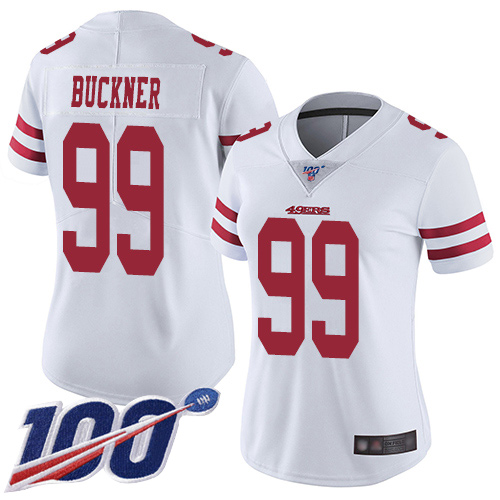 49ers #99 DeForest Buckner White Women's Stitched Football 100th Season Vapor Limited Jersey