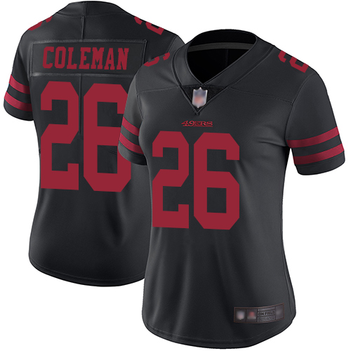 49ers #26 Tevin Coleman Black Alternate Women's Stitched Football Vapor Untouchable Limited Jersey