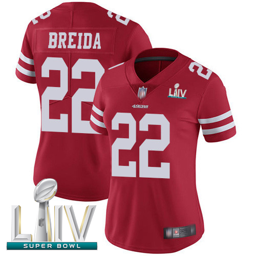 49ers #22 Matt Breida Red Team Color Super Bowl LIV Bound Women's Stitched Football Vapor Untouchable Limited Jersey