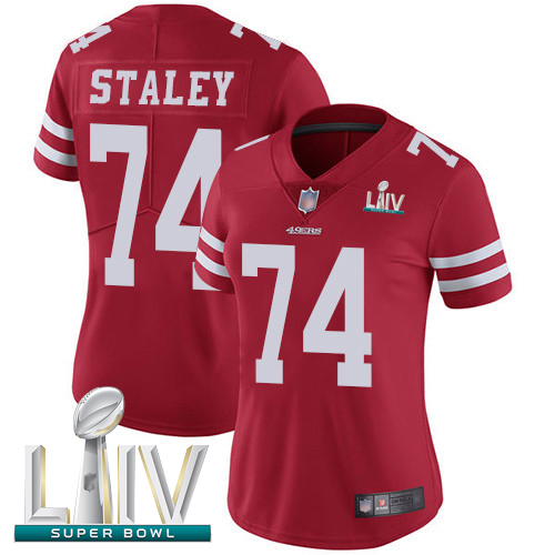49ers #74 Joe Staley Red Team Color Super Bowl LIV Bound Women's Stitched Football Vapor Untouchable Limited Jersey