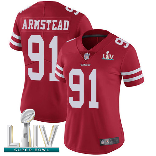 49ers #91 Arik Armstead Red Team Color Super Bowl LIV Bound Women's Stitched Football Vapor Untouchable Limited Jersey