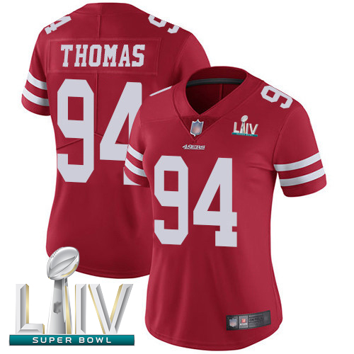49ers #94 Solomon Thomas Red Team Color Super Bowl LIV Bound Women's Stitched Football Vapor Untouchable Limited Jersey