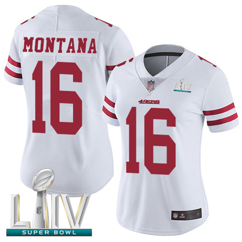 49ers #16 Joe Montana White Super Bowl LIV Bound Women's Stitched Football Vapor Untouchable Limited Jersey
