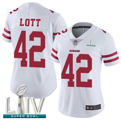 49ers #42 Ronnie Lott White Super Bowl LIV Bound Women's Stitched Football Vapor Untouchable Limited Jersey