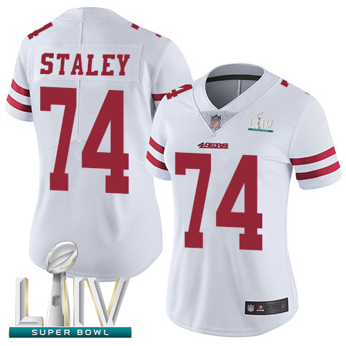 49ers #74 Joe Staley White Super Bowl LIV Bound Women's Stitched Football Vapor Untouchable Limited Jersey