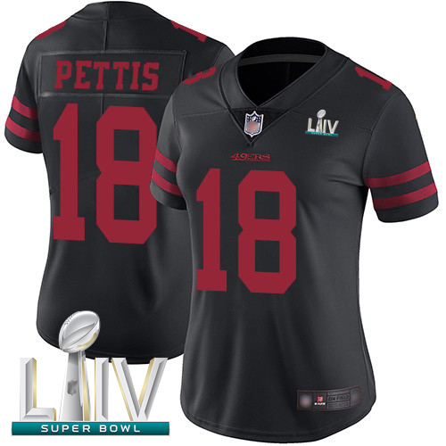49ers #18 Dante Pettis Black Alternate Super Bowl LIV Bound Women's Stitched Football Vapor Untouchable Limited Jersey