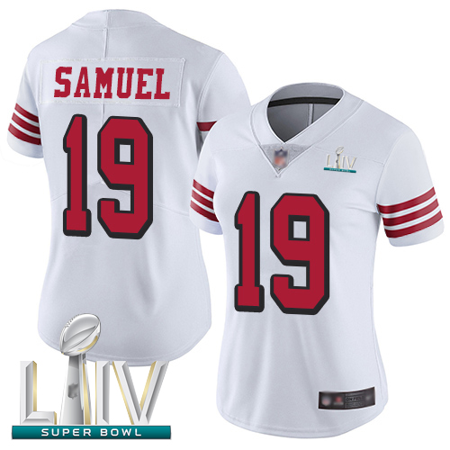 49ers #19 Deebo Samuel White Rush Super Bowl LIV Bound Women's Stitched Football Vapor Untouchable Limited Jersey