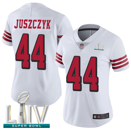 49ers #44 Kyle Juszczyk White Rush Super Bowl LIV Bound Women's Stitched Football Vapor Untouchable Limited Jersey