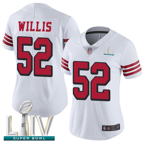 49ers #52 Patrick Willis White Rush Super Bowl LIV Bound Women's Stitched Football Vapor Untouchable Limited Jersey