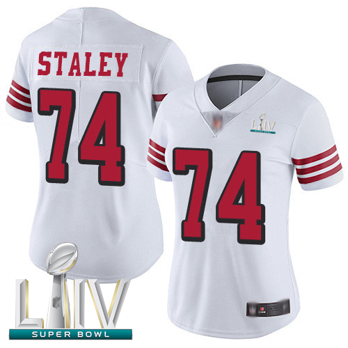 49ers #74 Joe Staley White Rush Super Bowl LIV Bound Women's Stitched Football Vapor Untouchable Limited Jersey