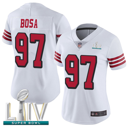 49ers #97 Nick Bosa White Rush Super Bowl LIV Bound Women's Stitched Football Vapor Untouchable Limited Jersey