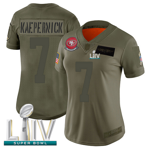 49ers #7 Colin Kaepernick Camo Super Bowl LIV Bound Women's Stitched Football Limited 2019 Salute to Service Jersey