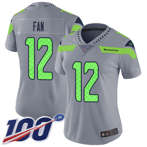 Seahawks #12 Fan Silver Women's Stitched Football Limited Inverted Legend 100th Season Jersey