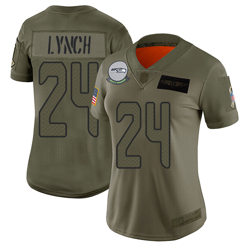 Seahawks #24 Marshawn Lynch Camo Women's Stitched Football Limited 2019 Salute to Service Jersey