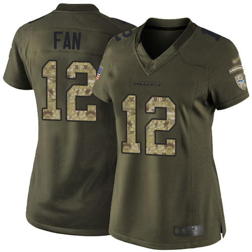 Seahawks #12 Fan Green Women's Stitched Football Limited 2015 Salute to Service Jersey