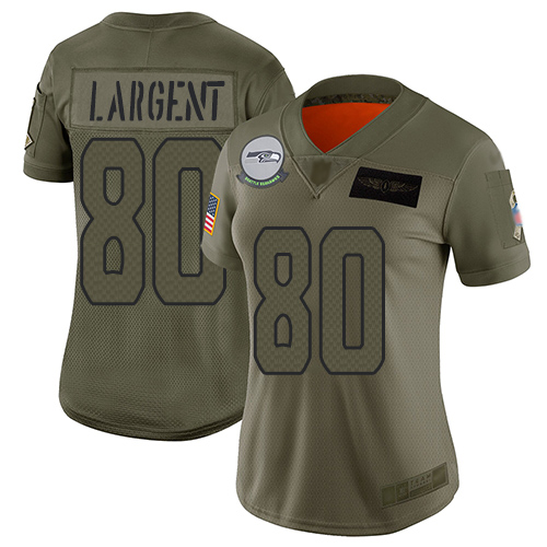 Seahawks #80 Steve Largent Camo Women's Stitched Football Limited 2019 Salute to Service Jersey