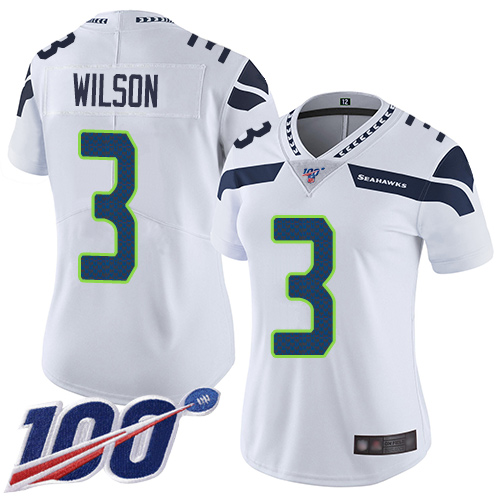 Seahawks #3 Russell Wilson White Women's Stitched Football 100th Season Vapor Limited Jersey