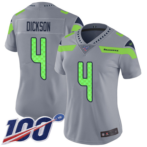 Seahawks #4 Michael Dickson Silver Women's Stitched Football Limited Inverted Legend 100th Season Jersey