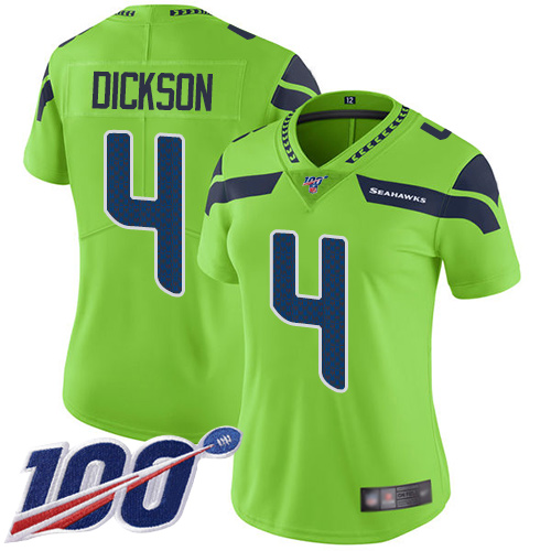 Seahawks #4 Michael Dickson Green Women's Stitched Football Limited Rush 100th Season Jersey