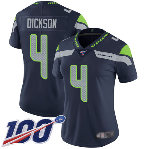 Seahawks #4 Michael Dickson Steel Blue Team Color Women's Stitched Football 100th Season Vapor Limited Jersey
