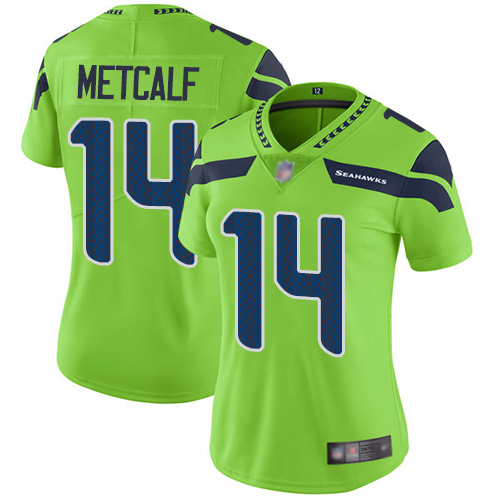 Seahawks #14 D.K. Metcalf Green Women's Stitched Football Limited Rush Jersey