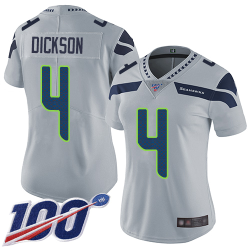 Seahawks #4 Michael Dickson Grey Alternate Women's Stitched Football 100th Season Vapor Limited Jersey