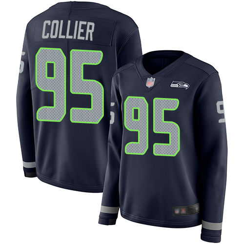 Seahawks #95 L.J. Collier Steel Blue Team Color Women's Stitched Football Limited Therma Long Sleeve Jersey