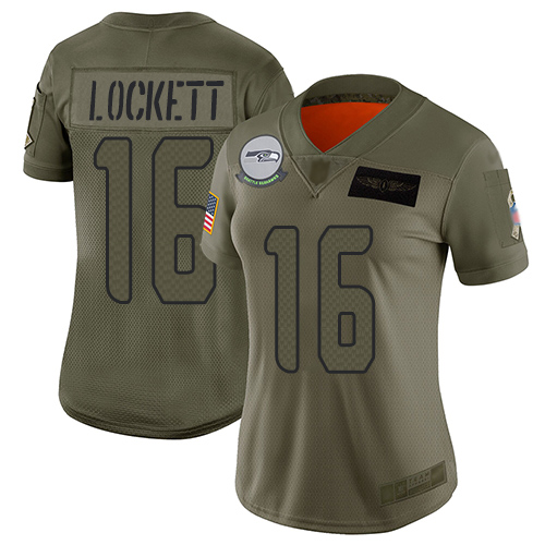 Seahawks #16 Tyler Lockett Camo Women's Stitched Football Limited 2019 Salute to Service Jersey