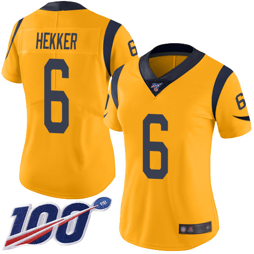 Rams #6 Johnny Hekker Gold Women's Stitched Football Limited Rush 100th Season Jersey