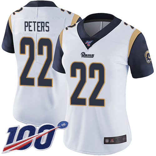 Rams #22 Marcus Peters White Women's Stitched Football 100th Season Vapor Limited Jersey