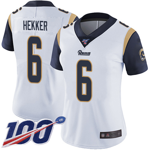 Rams #6 Johnny Hekker White Women's Stitched Football 100th Season Vapor Limited Jersey