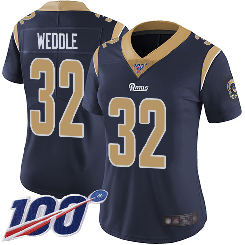 Rams #32 Eric Weddle Navy Blue Team Color Women's Stitched Football 100th Season Vapor Limited Jersey