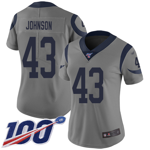 Rams #43 John Johnson Gray Women's Stitched Football Limited Inverted Legend 100th Season Jersey