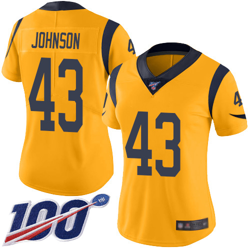 Rams #43 John Johnson Gold Women's Stitched Football Limited Rush 100th Season Jersey
