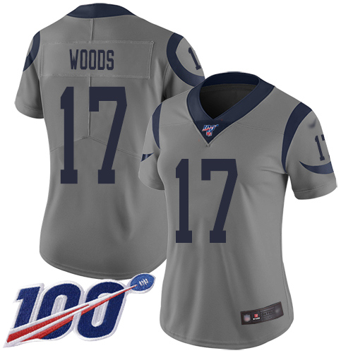 Rams #17 Robert Woods Gray Women's Stitched Football Limited Inverted Legend 100th Season Jersey