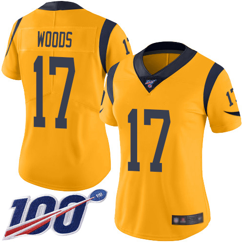 Rams #17 Robert Woods Gold Women's Stitched Football Limited Rush 100th Season Jersey