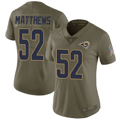Nike Rams #52 Clay Matthews Olive Women's Stitched NFL Limited 2017 Salute to Service Jersey
