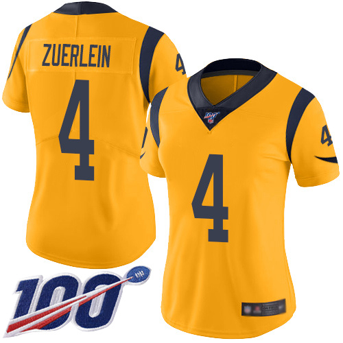 Rams #4 Greg Zuerlein Gold Women's Stitched Football Limited Rush 100th Season Jersey