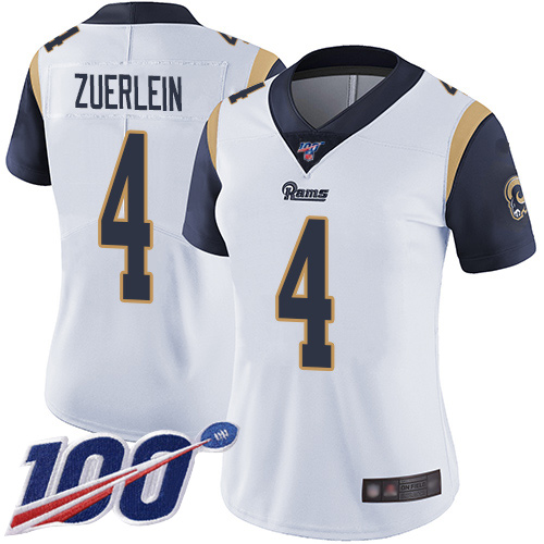 Rams #4 Greg Zuerlein White Women's Stitched Football 100th Season Vapor Limited Jersey