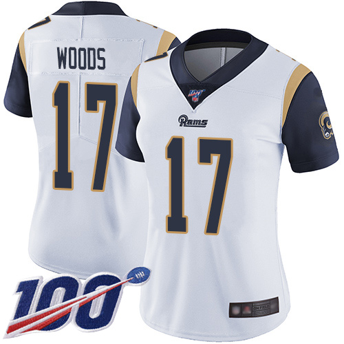 Rams #17 Robert Woods White Women's Stitched Football 100th Season Vapor Limited Jersey