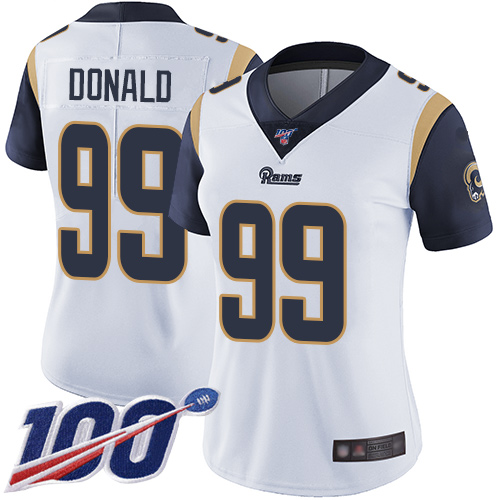 Rams #99 Aaron Donald White Women's Stitched Football 100th Season Vapor Limited Jersey