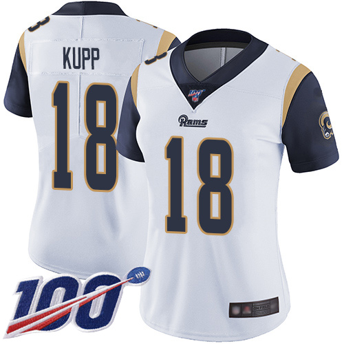 Rams #18 Cooper Kupp White Women's Stitched Football 100th Season Vapor Limited Jersey