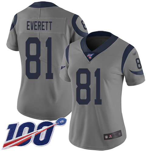 Rams #81 Gerald Everett Gray Women's Stitched Football Limited Inverted Legend 100th Season Jersey