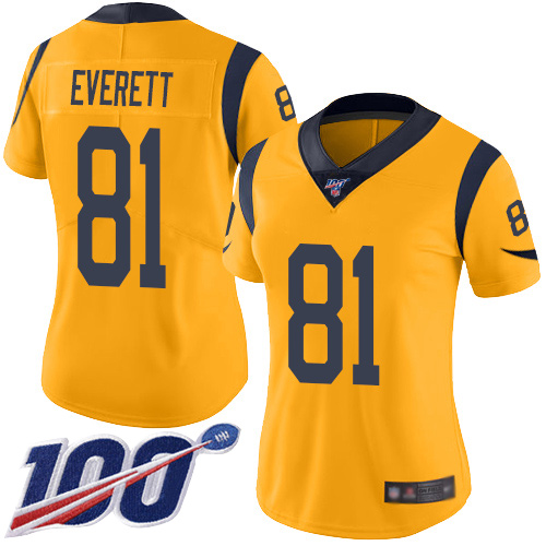 Rams #81 Gerald Everett Gold Women's Stitched Football Limited Rush 100th Season Jersey
