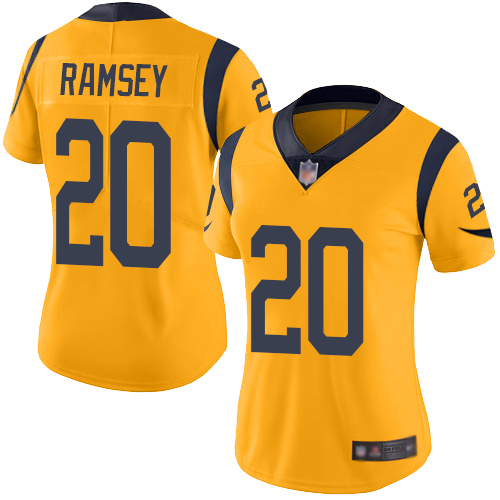 Rams #20 Jalen Ramsey Gold Women's Stitched Football Limited Rush Jersey Rams #20 Jalen Ramsey Gold Women's Stitched Football Limited Rush Jersey